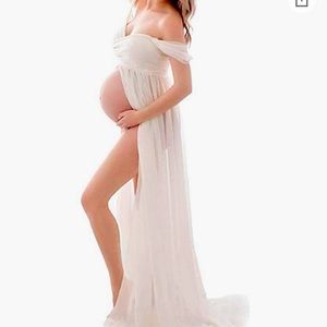 Maternity Chiffon Off Shoulder Gown Maxi Dress